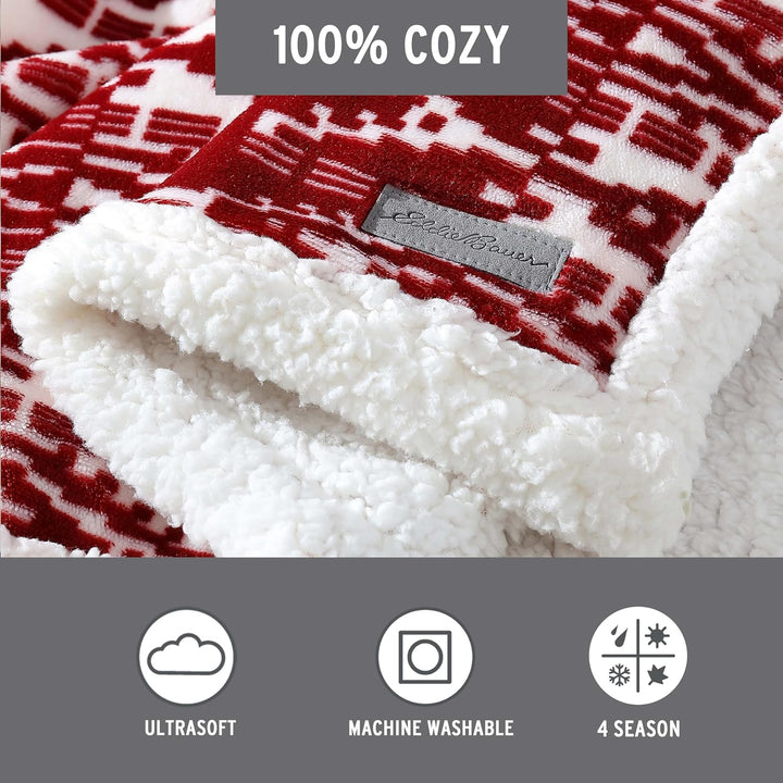 Eddie Bauer Sherpa Cozy San Juan Red Plush Throw, 50x60 Rot, Rot