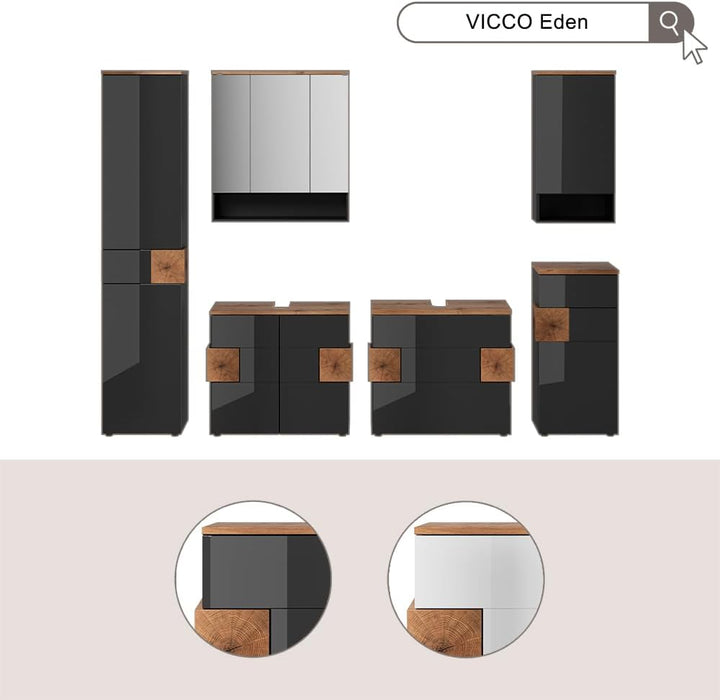 Vicco Waschbeckenunterschrank Eden, Anthrazit, 70 x 64.5 cm mit 2 Schubladen, zur Wandmontage mit Va