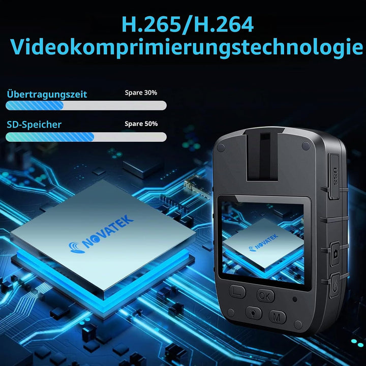 CAMMHD C8-128GB 1296P Body Cam 12 Stunden Tragbare Audio und Video Bodycam 170° Weitwinkel Polizei K