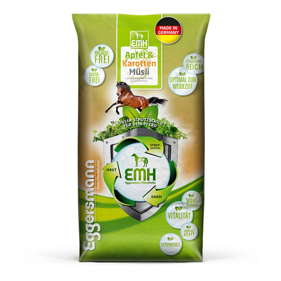 Eggersmann EMH Apfel & Karotten Müsli 15kg - Natürliches Kraftfutter für Pferde - Eiweissreduziertes