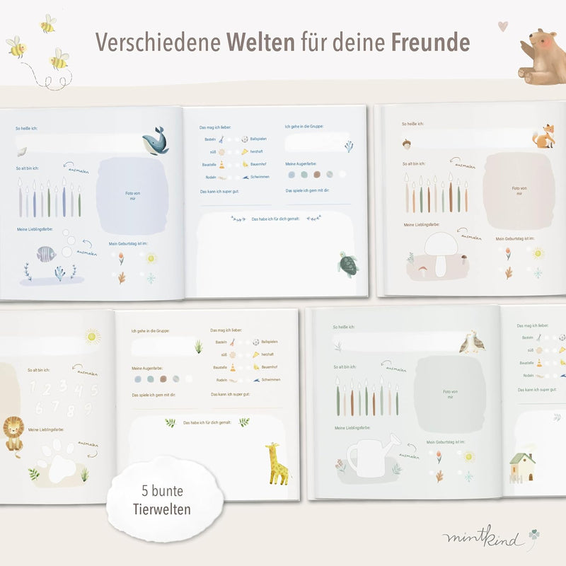 mintkind® Kindergarten Freundebuch Wald, Freundschaftsbuch zum Ausfüllen, Freundebuch für den Kinder