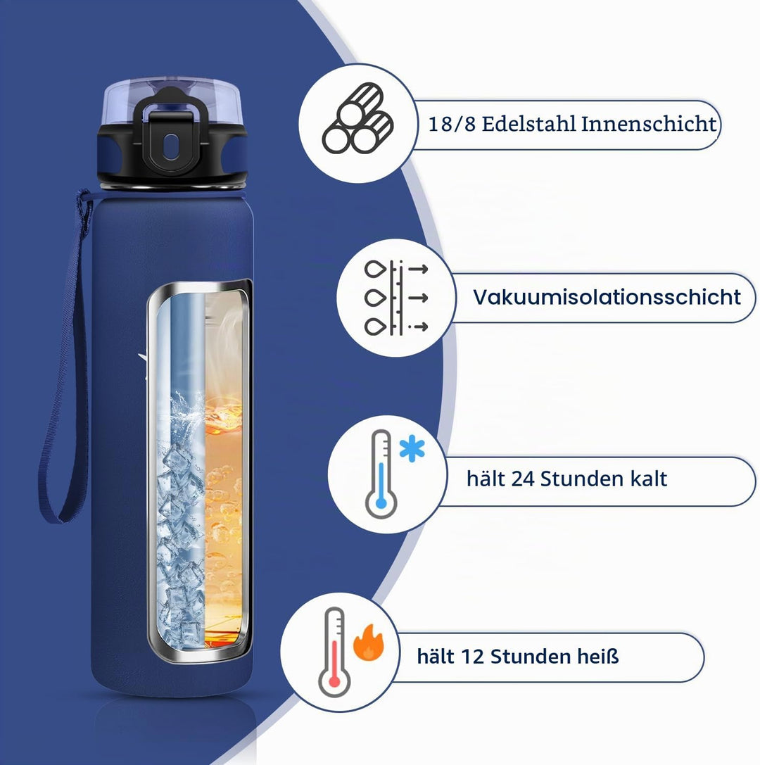 Thermosflasche 1L, Auslaufsicher Thermoskanne, BPA-Frei Isolierflasche, Trinkflasche Edelstahl für S