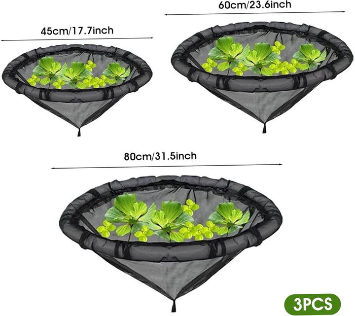 Schwimmende Pflanzenbarriere, 3 Stück Teichnetz – rund (45 cm/60 cm/80), fischresistente Inseln zum