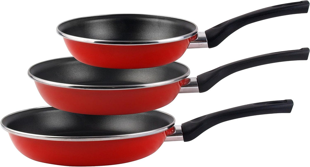 MAGEFESA Grana Pfannen-Set, 3-teilig, 18/20/24 cm, emaillierter Stahl, aussen rot, zweilagige Antiha