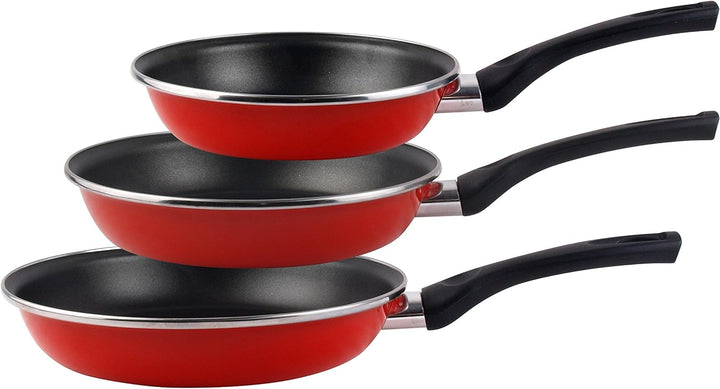 MAGEFESA Grana Pfannen-Set, 3-teilig, 18/20/24 cm, emaillierter Stahl, aussen rot, zweilagige Antiha