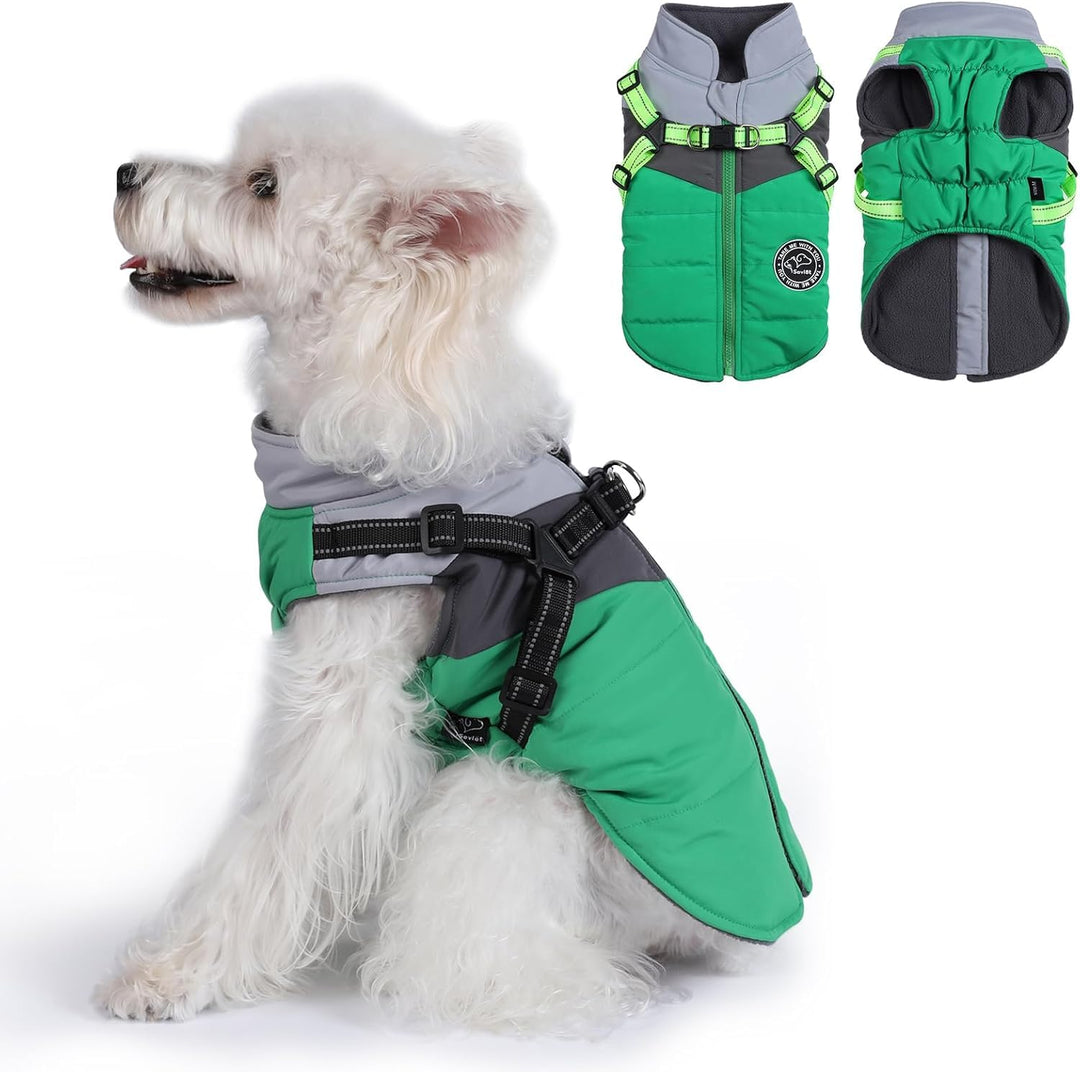 Hundemantel Winter Warm Wasserdicht Winddicht Reflektierend Hundejacke mit Geschirr für Kleine Hunde