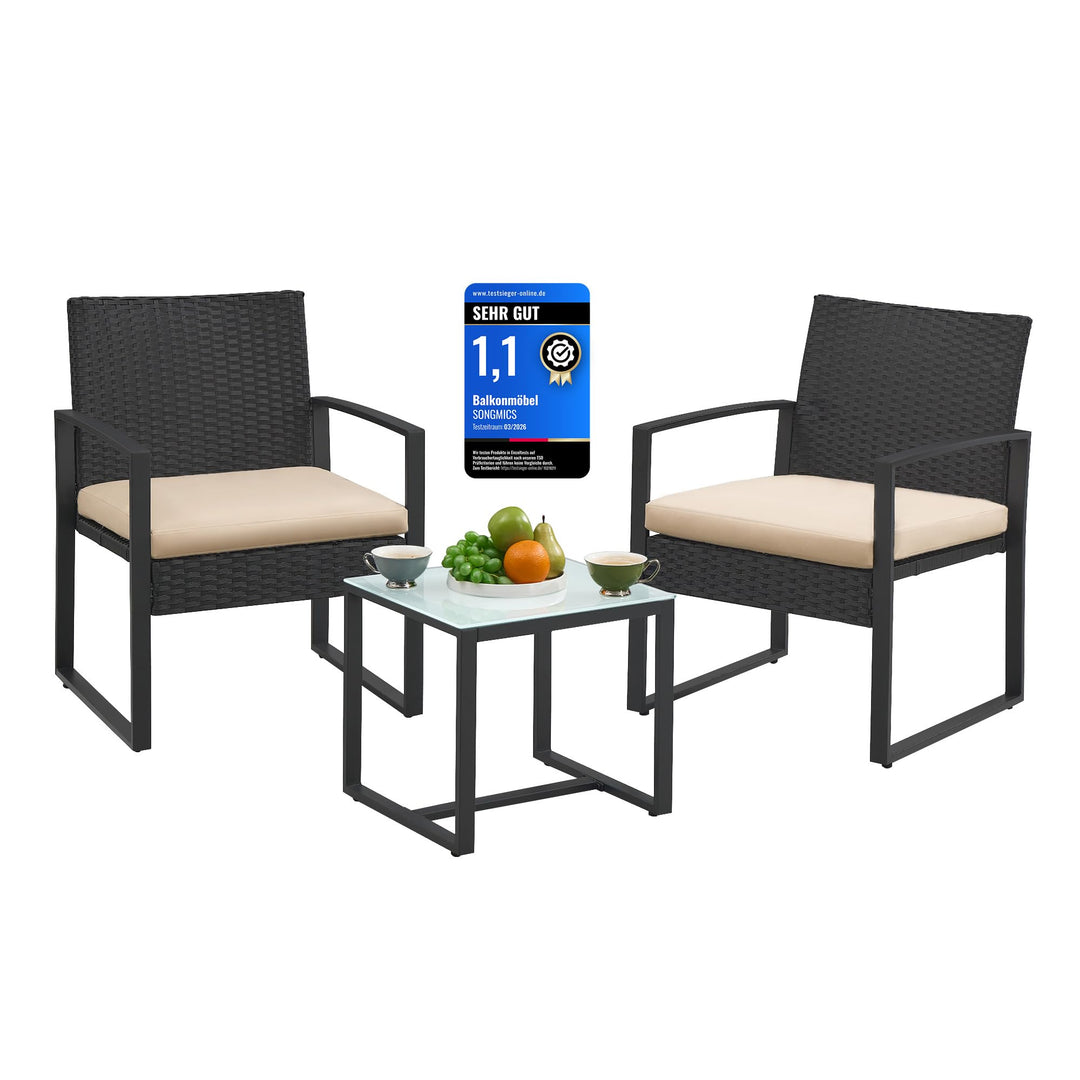 SONGMICS Balkonmöbel, Gartenmöbel-Set, aus PE-Polyrattan, Lounge-Set, Tisch und 2 Stühle, Terrassenm