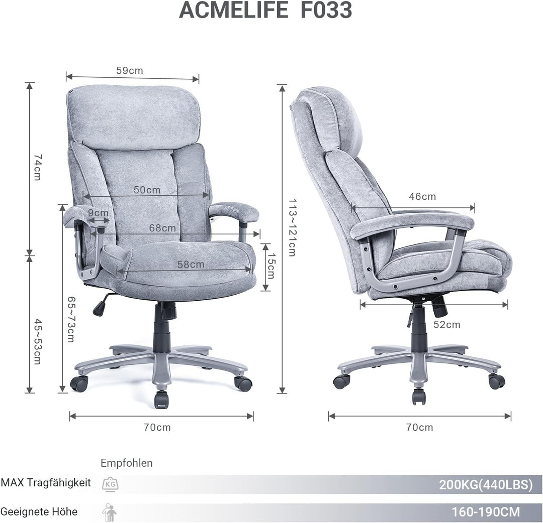 ACMELIFE Chefsessel, Computer-Bürostuhl mit extra Dicker Polsterung, gepolsterten Armlehnen, Kopfstü