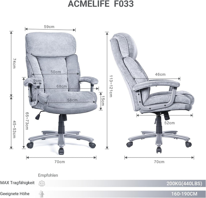 ACMELIFE Chefsessel, Computer-Bürostuhl mit extra Dicker Polsterung, gepolsterten Armlehnen, Kopfstü