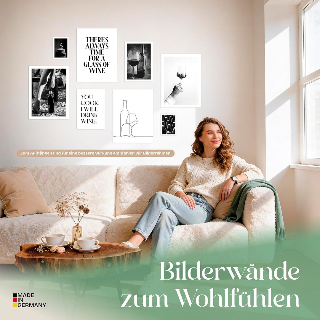 ARTFAVES® Poster Set - WINE TIME | Wanddeko Wohnzimmer & Küche & Esszimmer | 8 moderne Wandbilder |