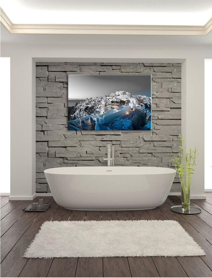 Pixxprint Oia Dorf Santorin als Leinwandbild/Grösse: 100x70 cm/Wandbild/Kunstdruck/fertig bespannt,