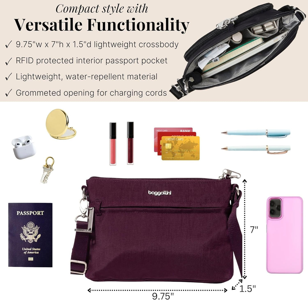 Baggallini Damen Diebstahlsicherung Securtex Anti-Diebstahl-Memento Crossbody-Tasche Mulberry, Mulbe