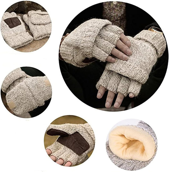 AOKAY Damen Winter Fingerlose Handschuhe Fingerlose Handschuhe Strickhandschuhe mit Klappfinger Vint