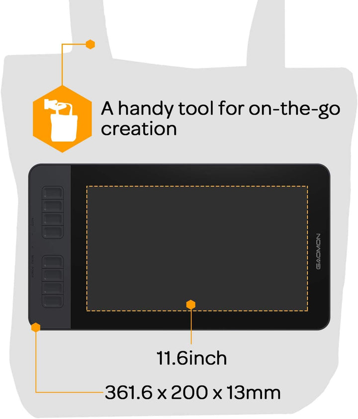 GAOMON PD1161 11,6 Zoll IPS Grafik Stift Display mit 8 Tasten und 8192 Druckstufe Stift für Zeichnen