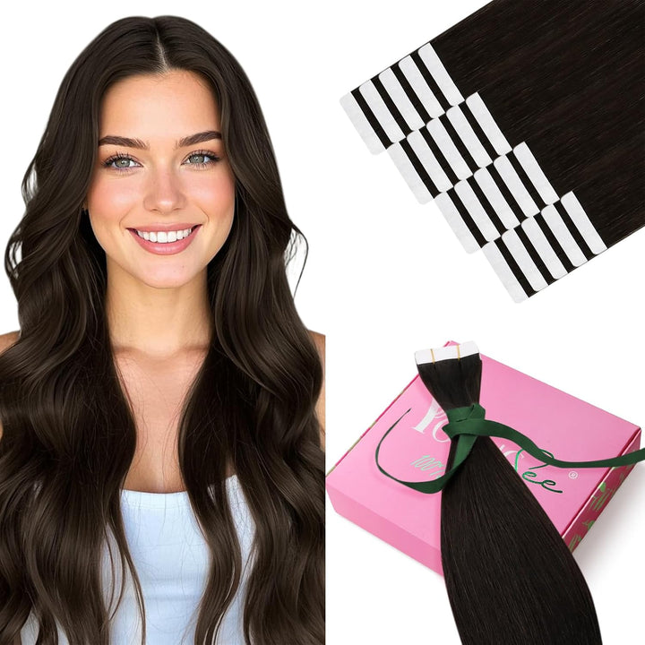 YoungSee Tape Extensions Echthaar Braun Echthaar Extensions Tape Kurz 30cm Tape in Extensions Echtha