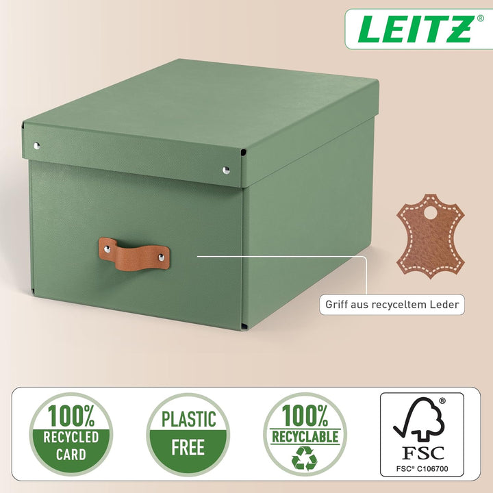 Leitz Puro Aufbewahrungsbox mit Deckel, Medium, 2er-Set, Box 17 L, stapelbar, Organizer-Box für Rega