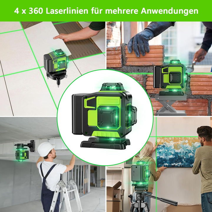 Kreuzlinienlaser Grün 16 Linien Nivellierlaser, 4 x 360 ° Laser Wasserwaage, Linienlaser Kreuzlaser