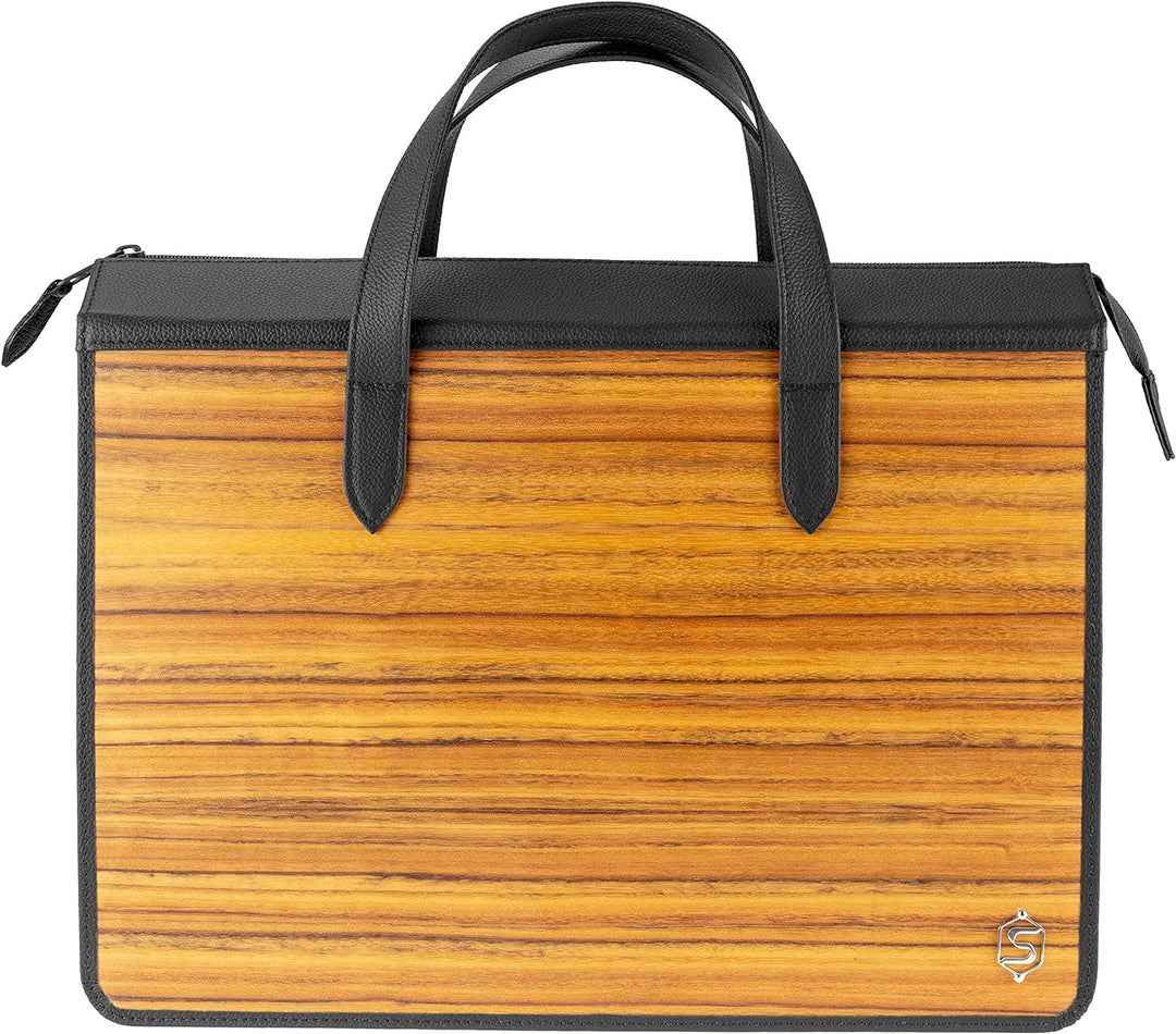 Laptop-Tasche James | Gefertigt aus Echtholz Typ Amazaque und Rindleder | Notebook-Tasche 15" Schwar