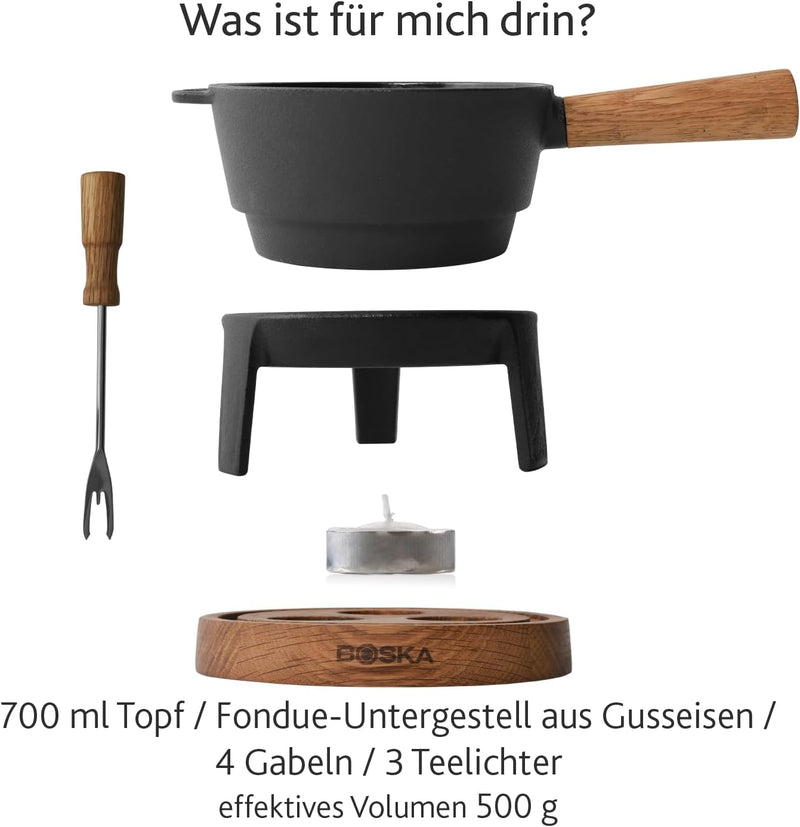 Boska Fondue-Set Pro S - 700 ml - 350 Gramm geschmolzenen Käse - geeignet für Käsefondue - mit Candl