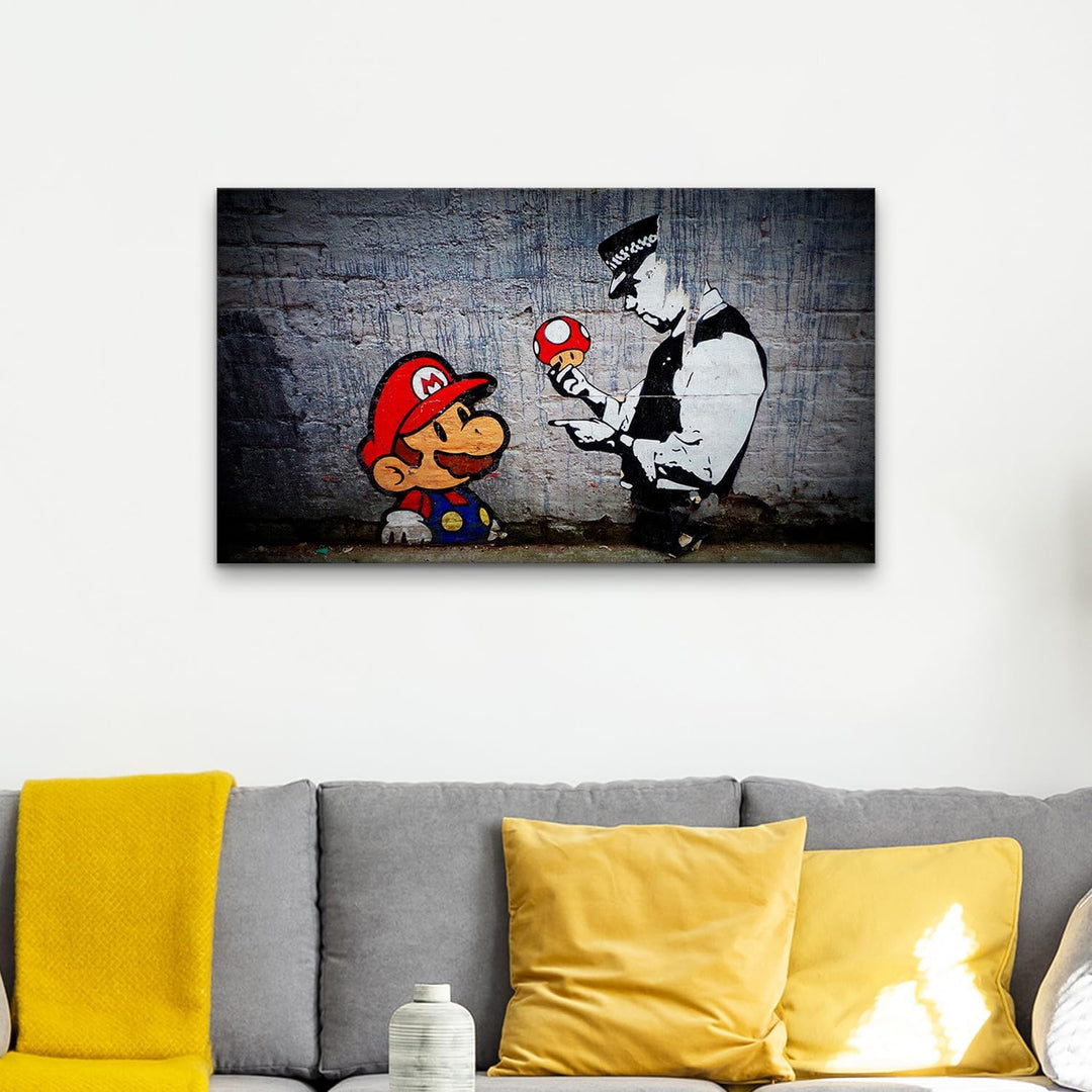 Giallobus - Gemälde - Banksy - - Standardleinwand - 140x80-08 - Super Mario - Bereit zum Aufhängen -