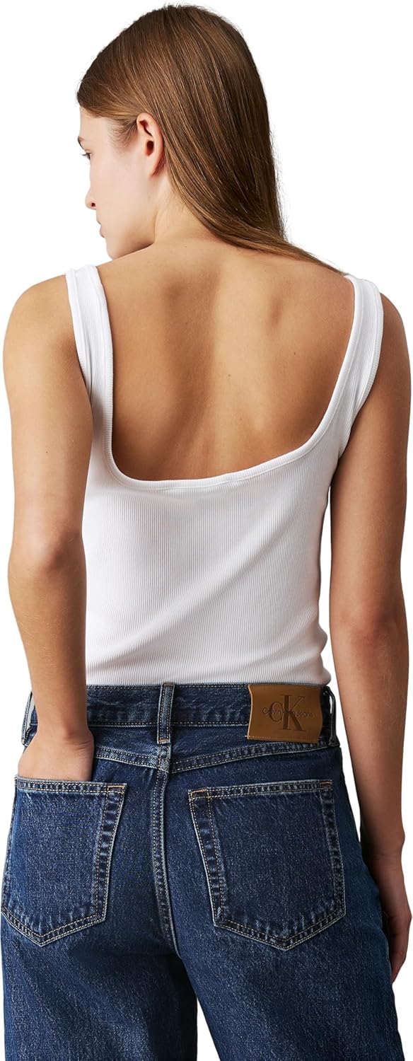 Calvin Klein Damen Tank Top Ck Rib Tank Top Rundhalsausschnitt L Weiss (Bright White), L Weiss (Brig
