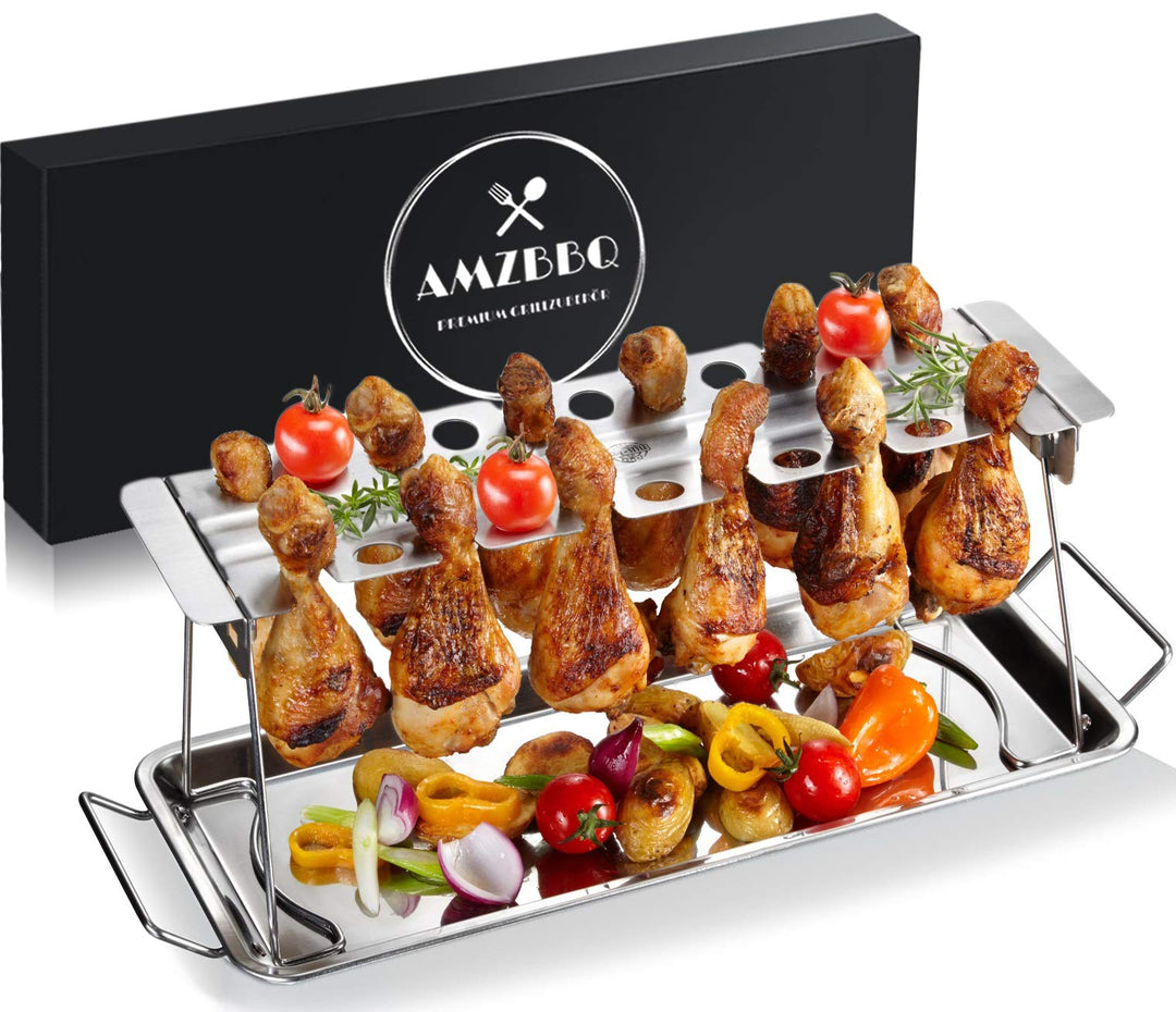 AMZBBQ® Premium Hähnchenschenkel Halter für 12 Keulen - Robuster Hähnchen Ständer aus 100% Edelstahl