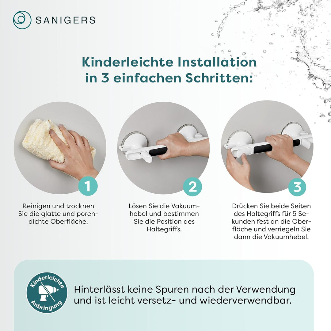 Haltegriff mit Saugnapf I EXTRA STARKER HALT 110 KG I 33 CM Haltegriff Dusche ohne Bohren, Haltegrif