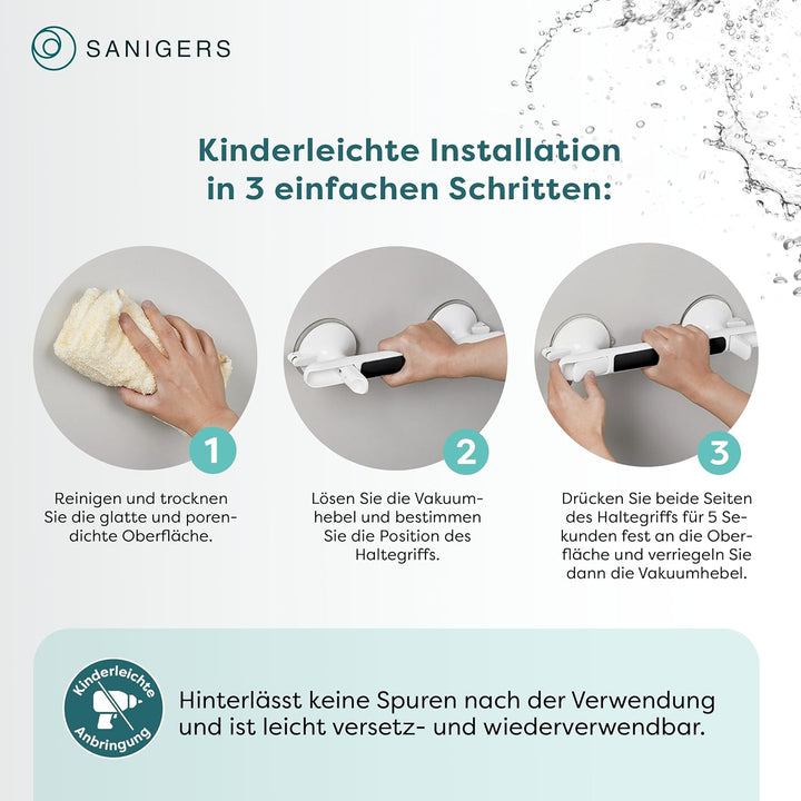 Haltegriff mit Saugnapf I EXTRA STARKER HALT 110 KG I 33 CM Haltegriff Dusche ohne Bohren, Haltegrif