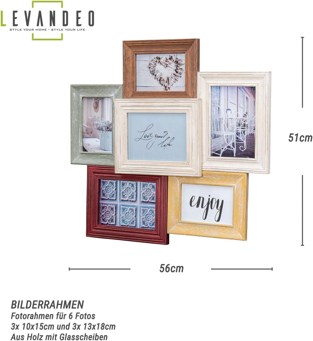 Fotorahmen Antik Collage 56x51cm Echtholz 6 Fotos 10x15 13x18 Shabby Chic Vintage Bilderrahmen Colla
