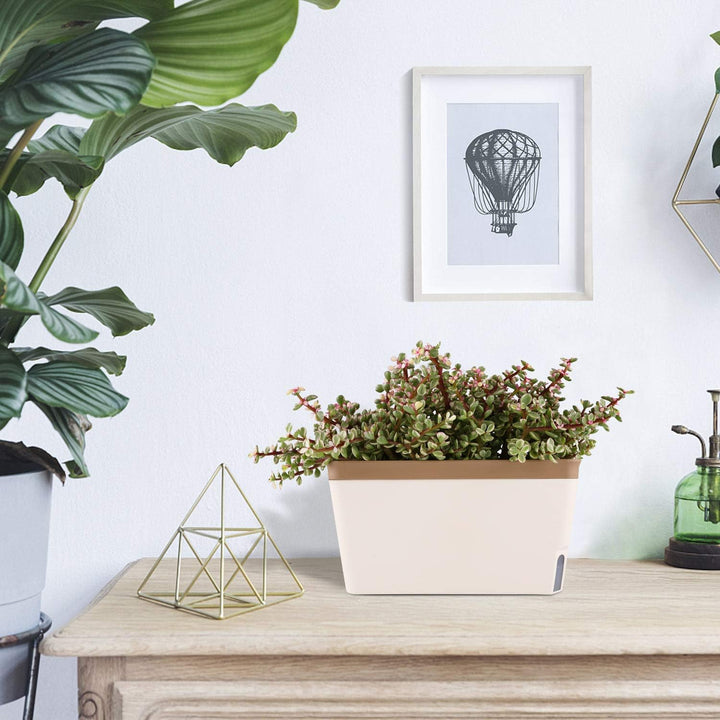 T4U 27cm Selbstwässernder Blumenkasten Kräutertopf mit ERD-Bewässerungs-System Braun 3er-Set Kunstst