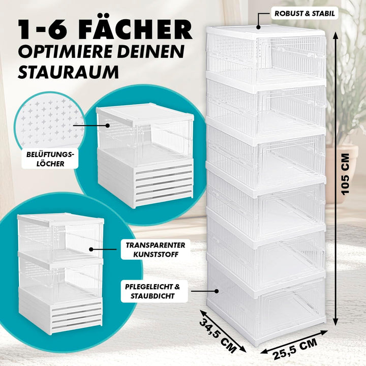 EASYmaxx faltbares Schuhregal mit durchsichtiger Front | 1-6 transparente Schuhboxen | Platzsparende