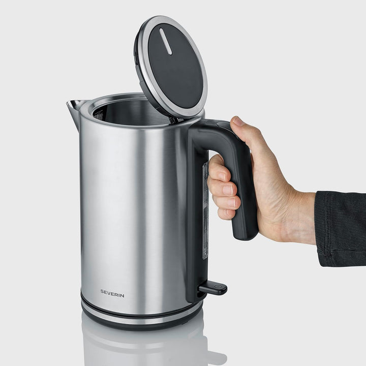 Severin Wasserkocher, Edelstahl, 1,7L, mit herausnehmbarem Kalkfilter, Leuchtanzeige, 360°-Basis, au