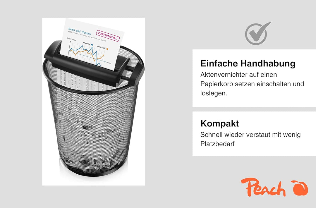 Peach PS400-00 Streifenschnitt Aktenvernichter | 6 Blatt | 7 mm Streifenbreite | schreddert Papier u