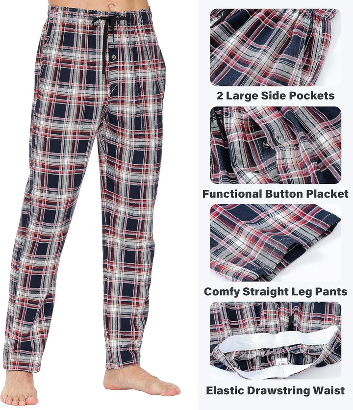 MoFiz Herren Pyjamahose Warm Lang Baumwolle Weich Schlafanzughose Kariert Winter Nachtwäsche Freizei