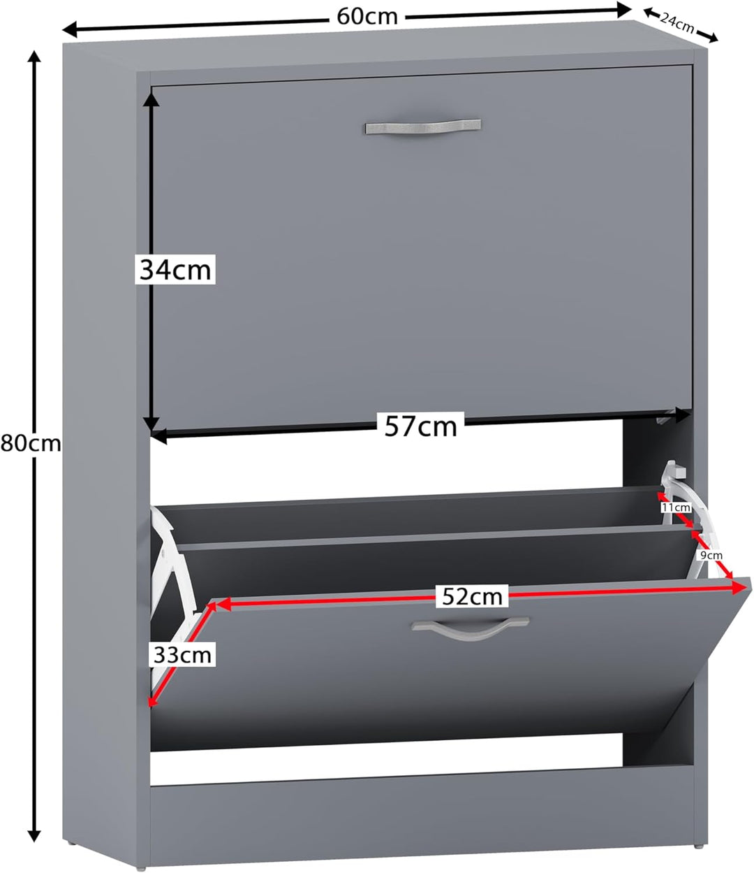 Vida Designs Schuhschrank mit 2 Schubladen, Holz Aluminium, grau, Furniture Set, Grau