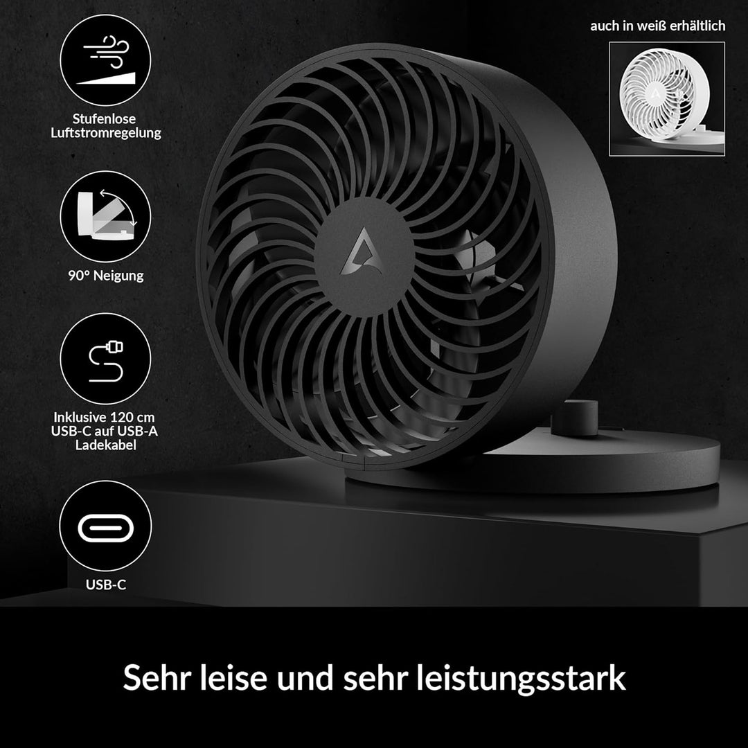 ARCTIC Summair Plus - Zusammenklappbarer Tischventilator mit integriertem Akku, USB-C Anschluss (ink