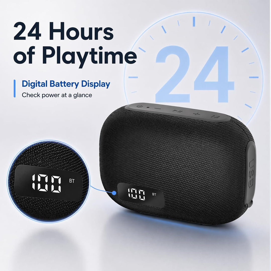 TIMU Bluetooth Lautsprecher mit LED Anzeige, portabler Mini-Lautsprecher Dusche, Pro Sound Musikbox,
