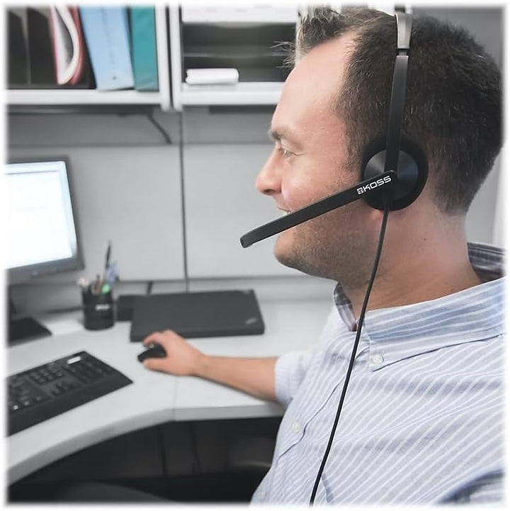 Koss CS200i On-Ear-Kommunikations-Headset, Boom-Mikrofon, kabelgebunden mit 3,5-mm-Stecker, Schwarz