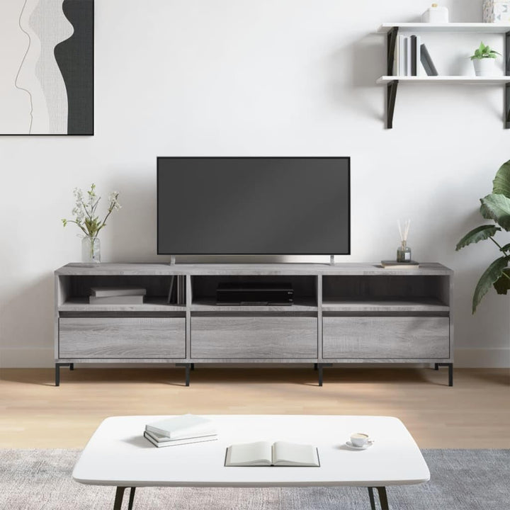 TV-Ständer, Sonoma-Grau, 150 x 30 x 44,5 cm, Holz, Eisen, TV-Regal, niedrig, mit Türen 150x30x44,5cm