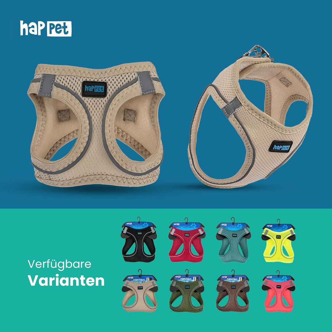 Happet Hundegeschirr XS für kleine Hunde – atmungsaktives Air-Mesh Brustgeschirr, weich gepolstert,