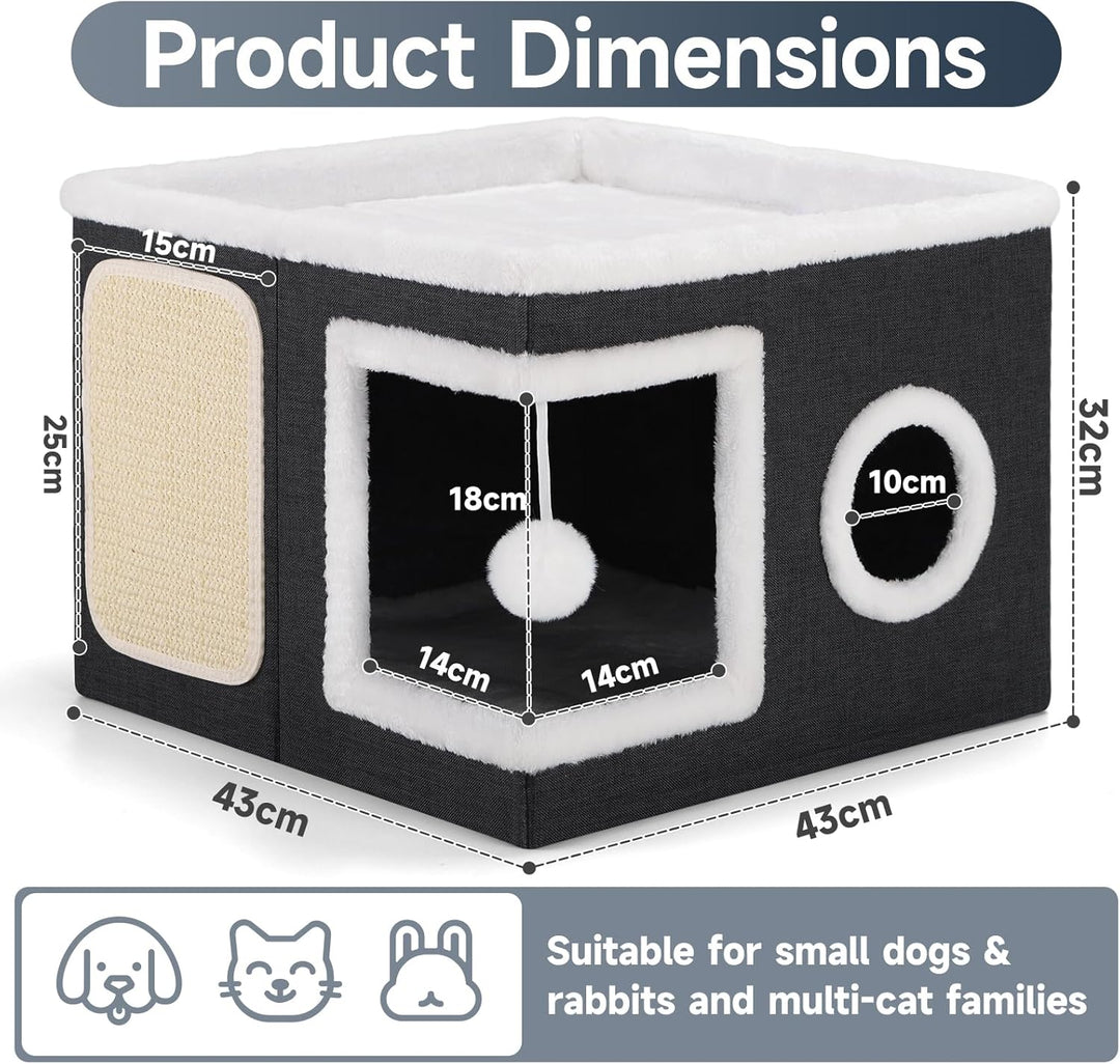 Shikha Faltbares Katzenhöhle Indoor für grosse Katzen, 43L*43B*32H cm Grosse Katzenhaus mit Kratzbre