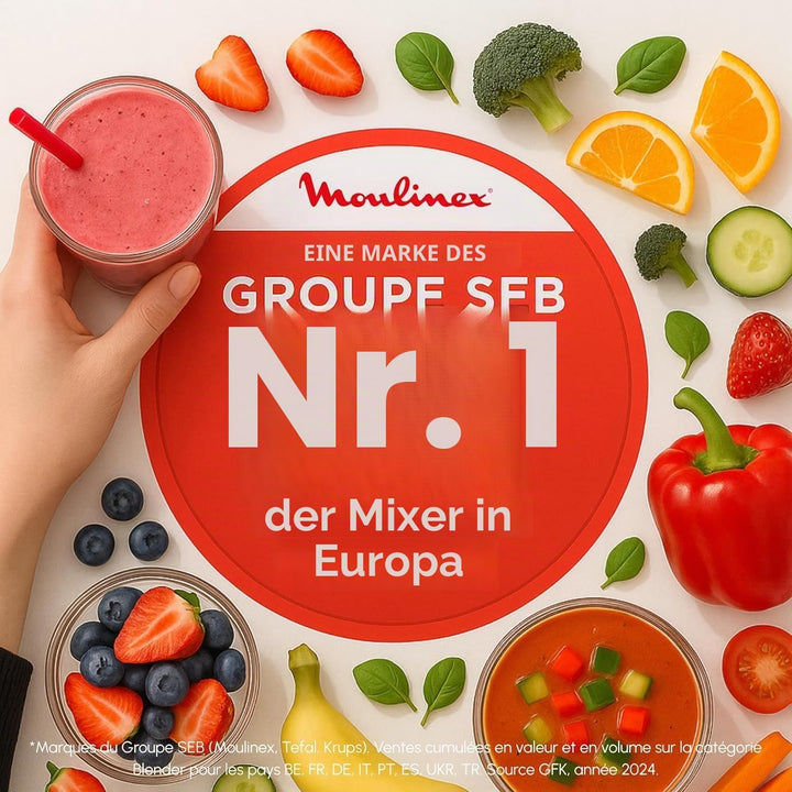 Moulinex Blend Up, leistungsstarker Mini-Standmixer, 1000 W, 8 automatische Programme, LM19H4F0 Crus