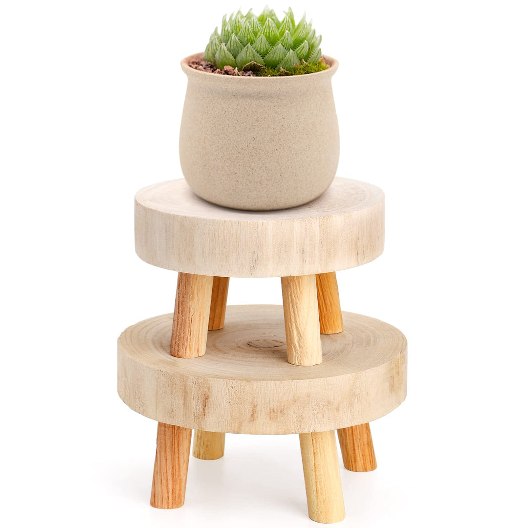 TOPZEA Set mit 2 Mini-Holzhockern, kurze Holzerhöhung, Hocker, dekorativer Boho-kleiner Sockelstände