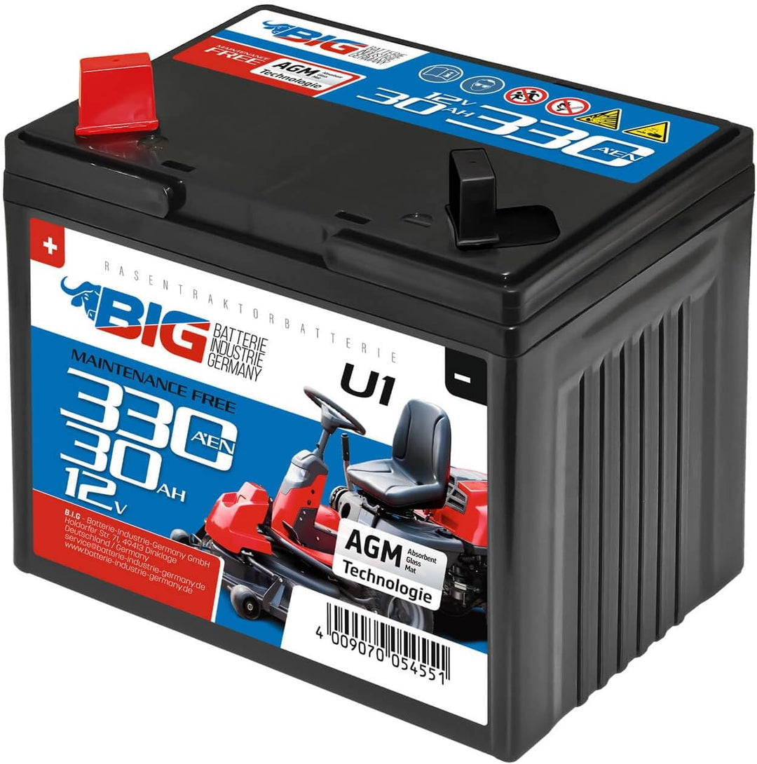 BIG U1 Garden Power Rasentraktor-Batterie 12V 30Ah 310A Starterbatterie für Aufsitzmäher wartungsfre