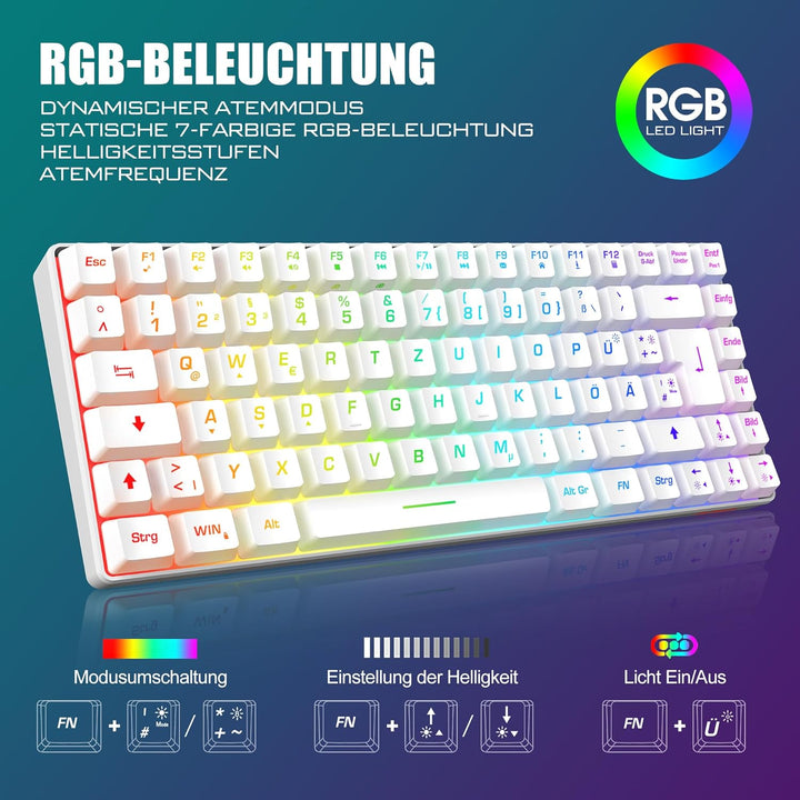 RedThunder 75% Kabelloses Gaming Tastatur und Maus Set, QWERTZ DE Layout, 85 Tasten, Wiederaufladbar