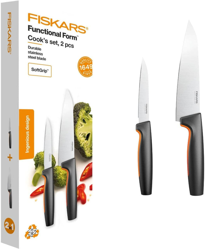 Fiskars Küchenmesser-Set, 2-teilig, Functional Form, Inklusive Kochmesser (Gross), Gemüsemesser, Jap