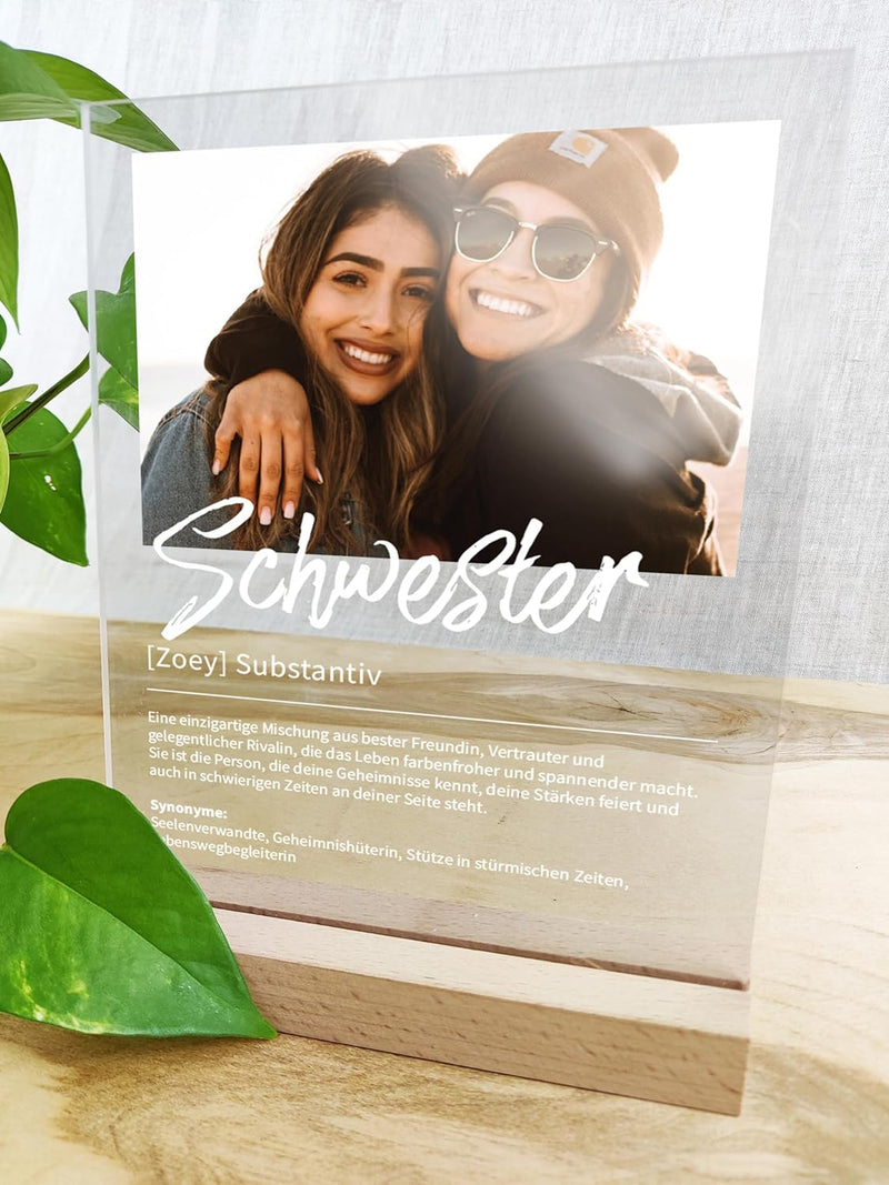 Schwester Geschenk personalisiert - Acryl Foto Geschenk: Definition wie im Duden - Geschenke für Sch