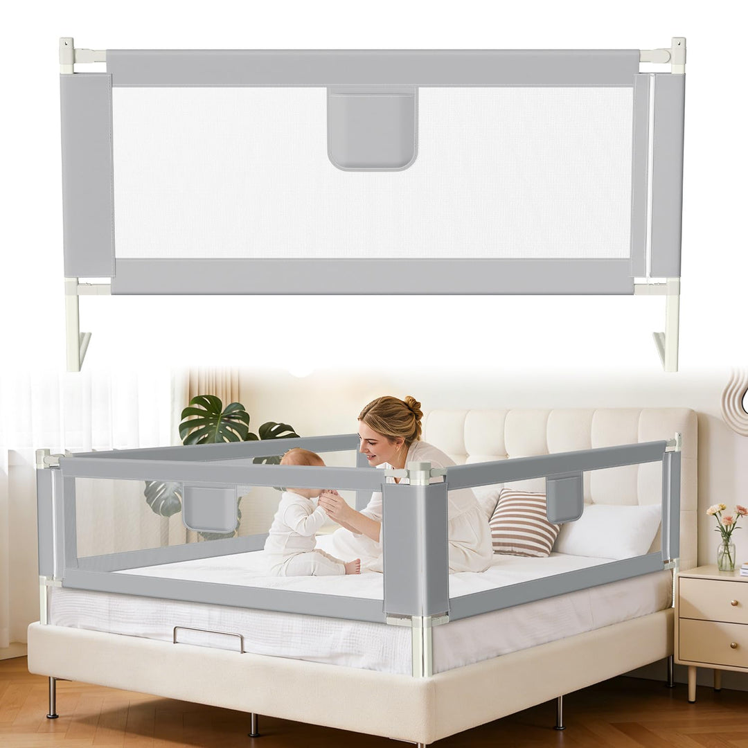 150cm Bettgitter Rausfallschutz, Kinderbettgitter Höhenverstellbar 64-96cm, Bettschutzgitter für Kle