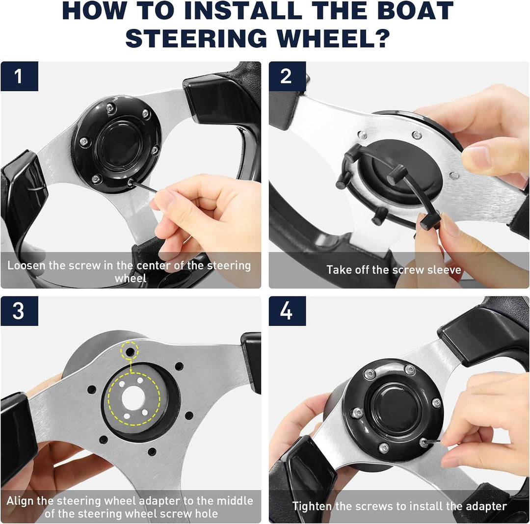 Acclcors12,5-Zoll-Boot-Lenkrad, 3/4-Zoll-Achse Marine-Lenkrad-Adapter, Anti-Rutsch-Carbon-Lenkrad fü