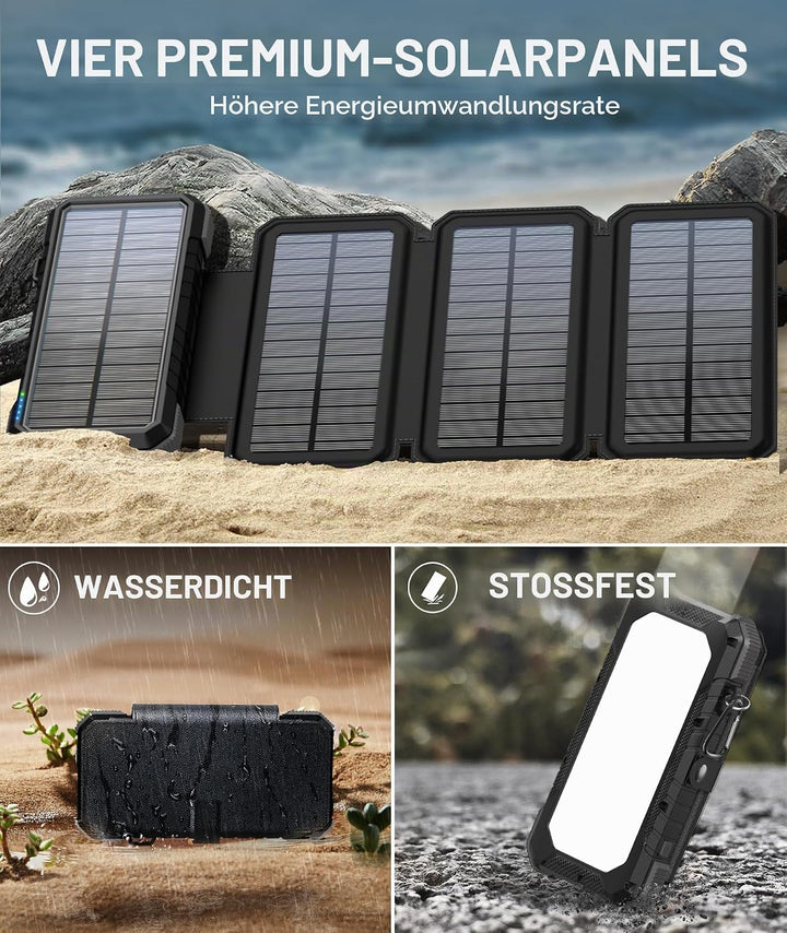 BLAVOR Solar Powerbank 20000mAh Tragbare Solar Ladegerät mit 4 Solarpanels, Outdoor wasserfester ext